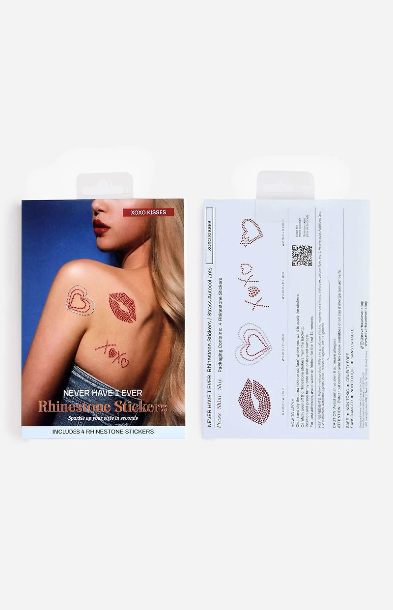 NEVER HAVE I EVER XOXO Kisses Rhinestone Temporary Tattoo Set