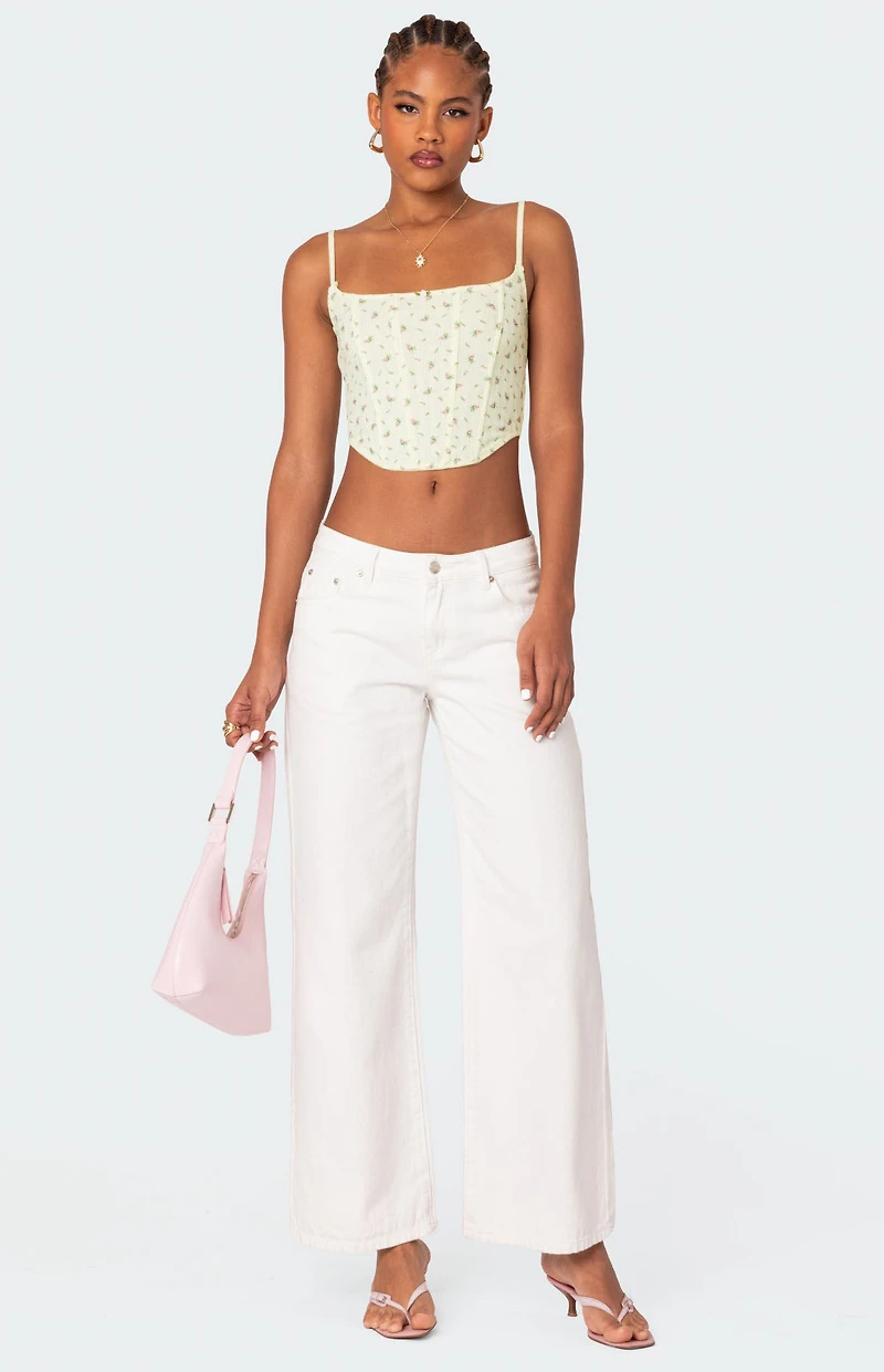 Edikted Rosey Printed Pointelle Corset Top