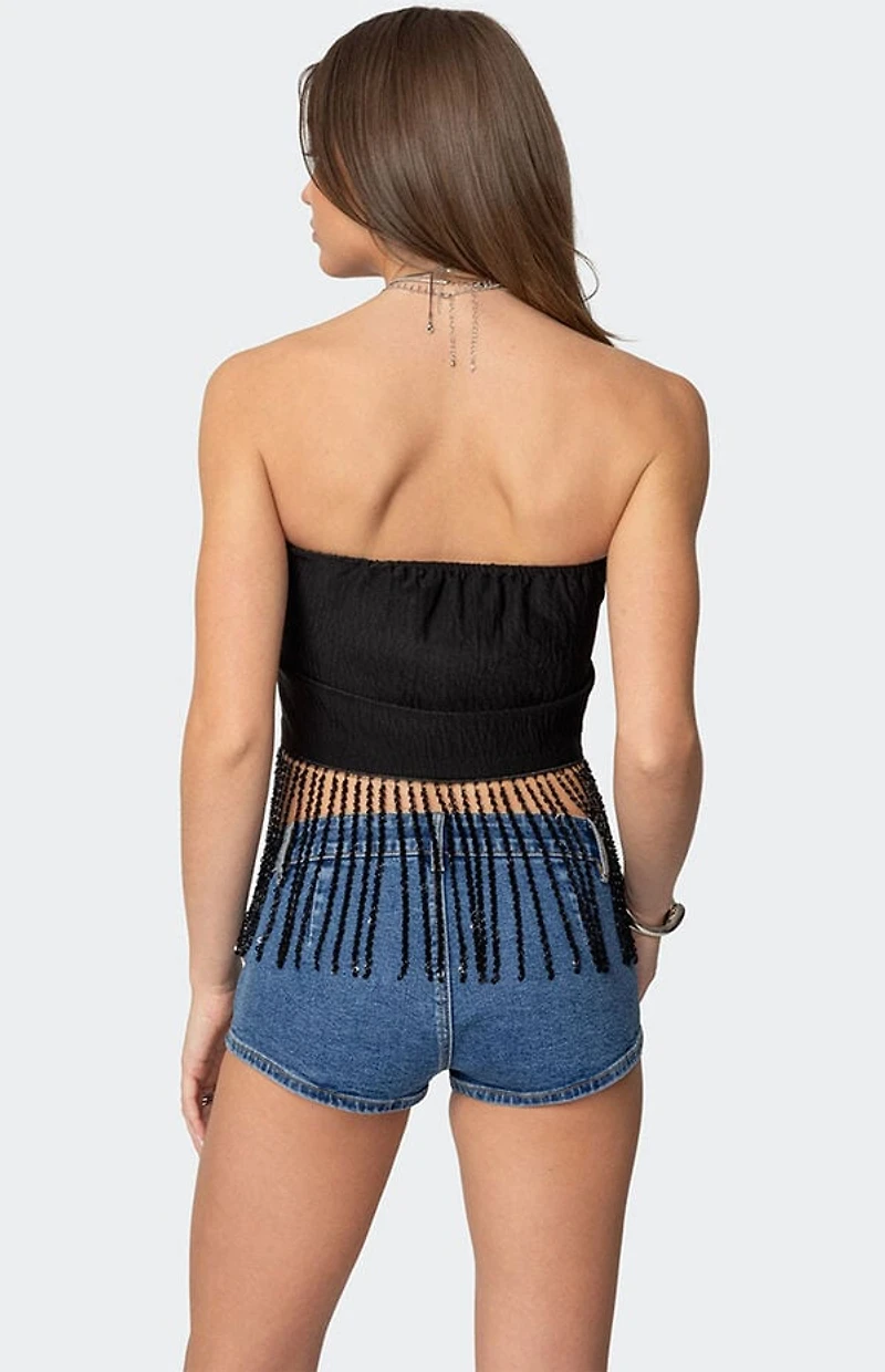 Edikted Jenna Sequin Fringe Wrap Top