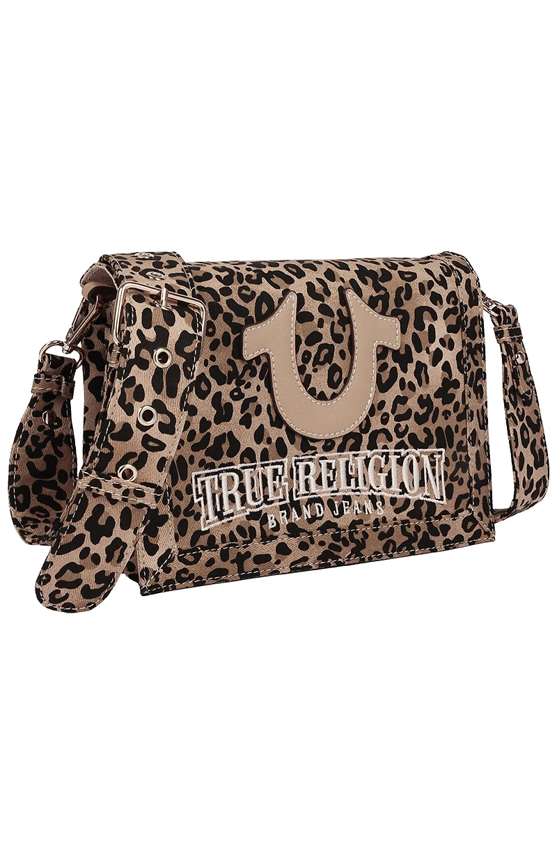 True Religion Bling Logo Leopard Messenger Bag