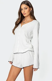 Edikted Chelsey Button Up Pointelle Top