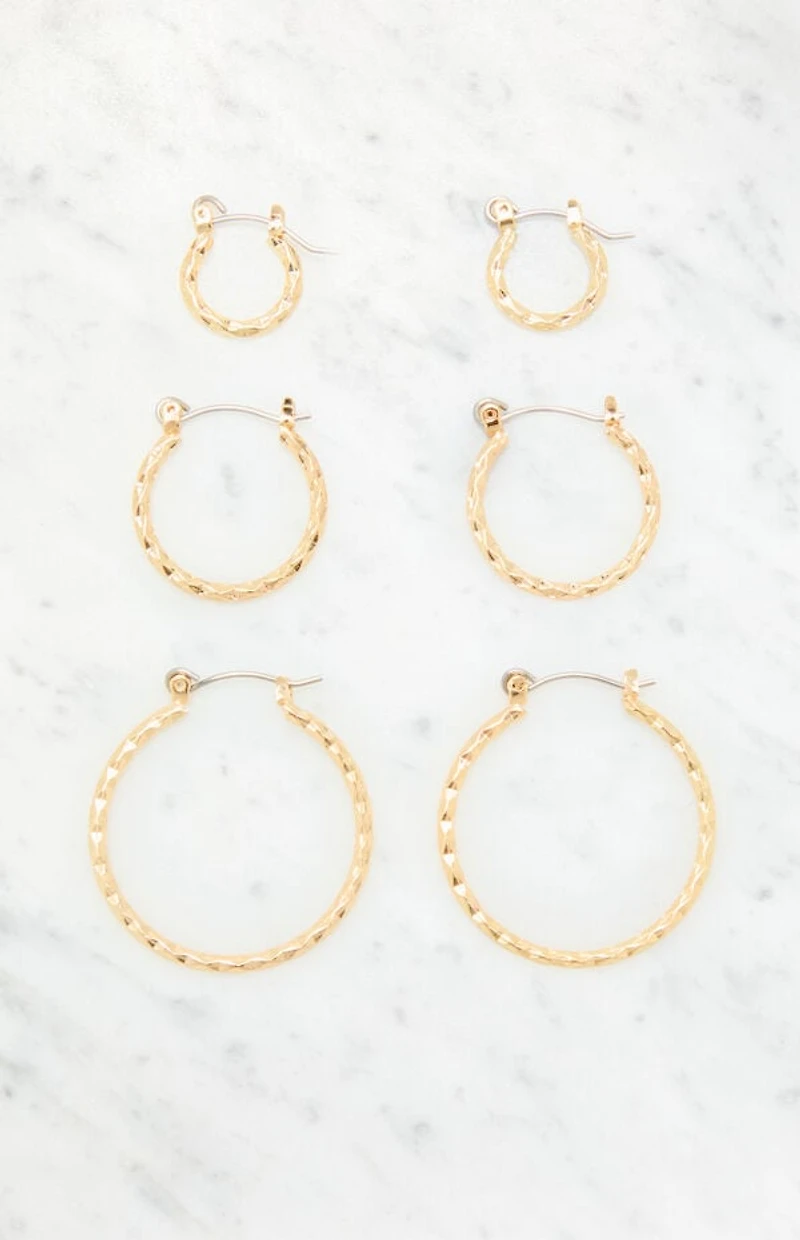 LA Hearts 3 Pack Hammered Hoop Earrings