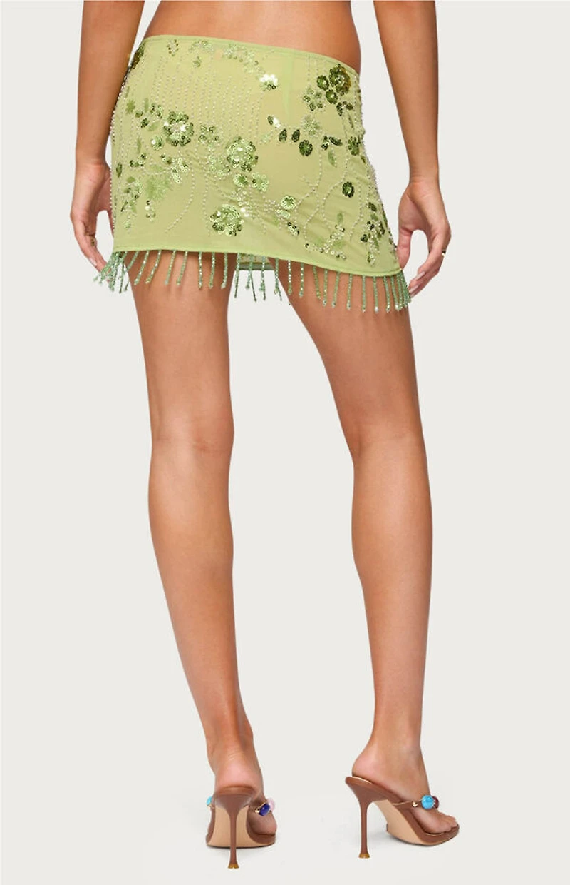 Edikted Alza Sequin Bead Fringed Mini Skirt