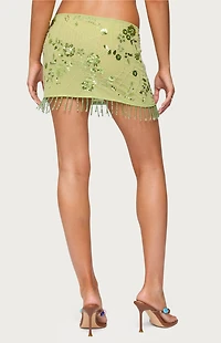 Edikted Alza Sequin Bead Fringed Mini Skirt