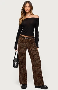 Edikted Zebra Print Low Rise Baggy Jeans