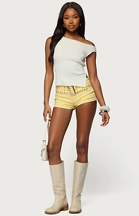 Edikted Myrah Asymmetric Off Shoulder Ribbed Knit Top