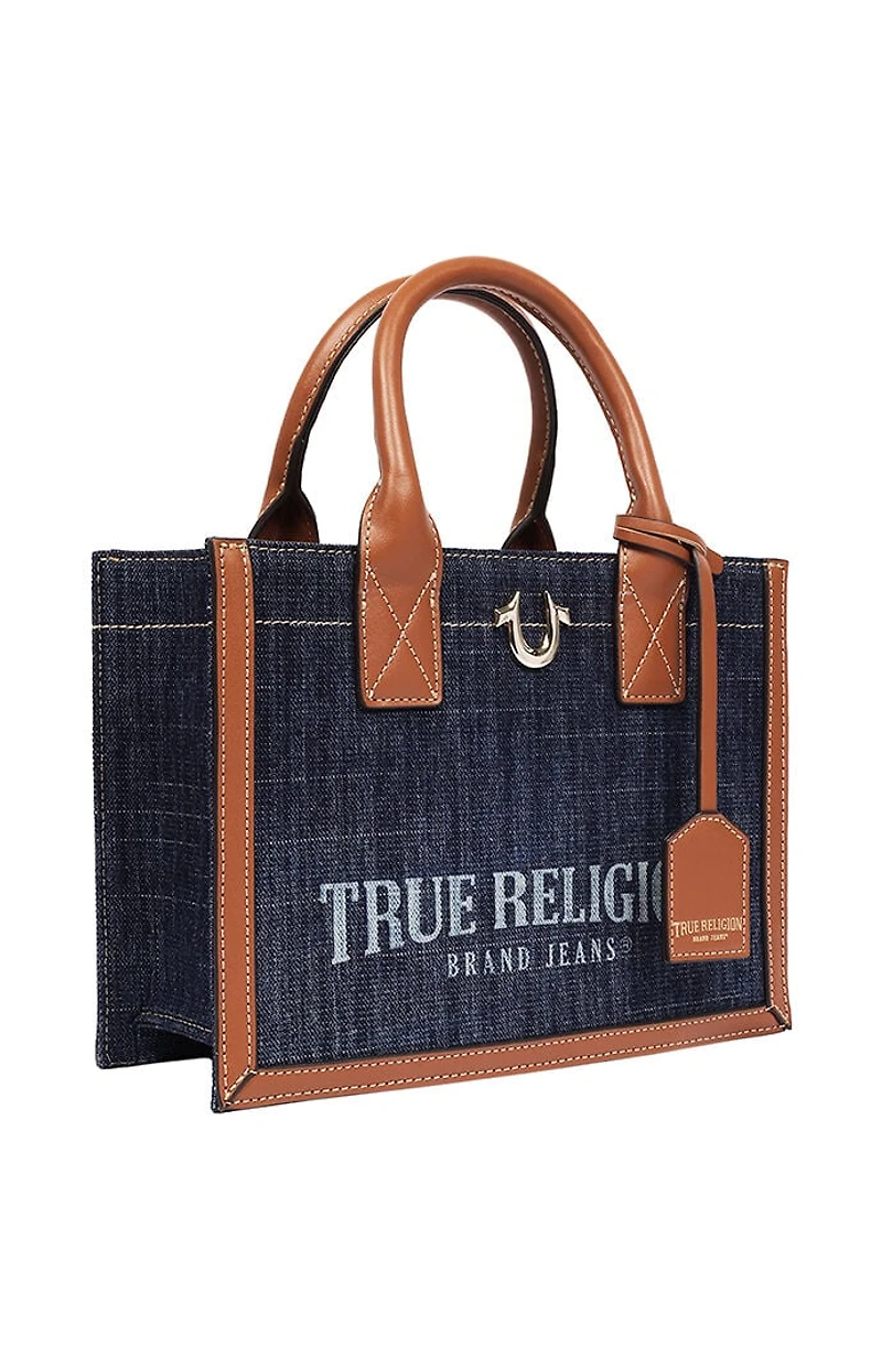 True Religion Modern Edge Denim and Faux Leather Tote Bag