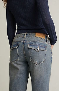 Pacsun Jade Low Rise Bootcut Jeans Button Pocket Dark Blue