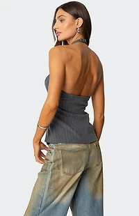 Edikted Split Front Pinstripe Halter Top