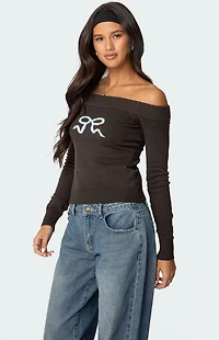 Edikted TJ Off Shoulder Knit Bow Top