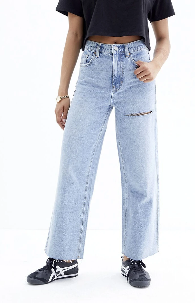 Pacsun Nora Light Indigo Ripped Cropped Wide Leg Jeans