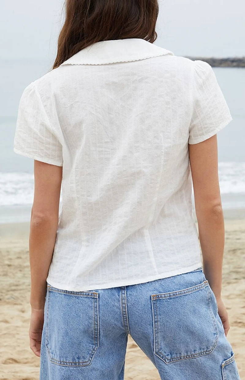 John Galt White Textured Teagan Collared Top