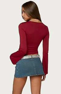 Edikted Dena Keyhole Flared Long Sleeve Top