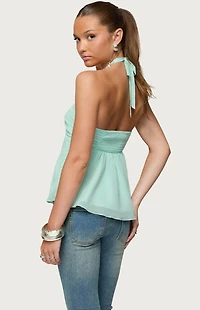 Edikted Sequin Chiffon Keyhole Halter Top