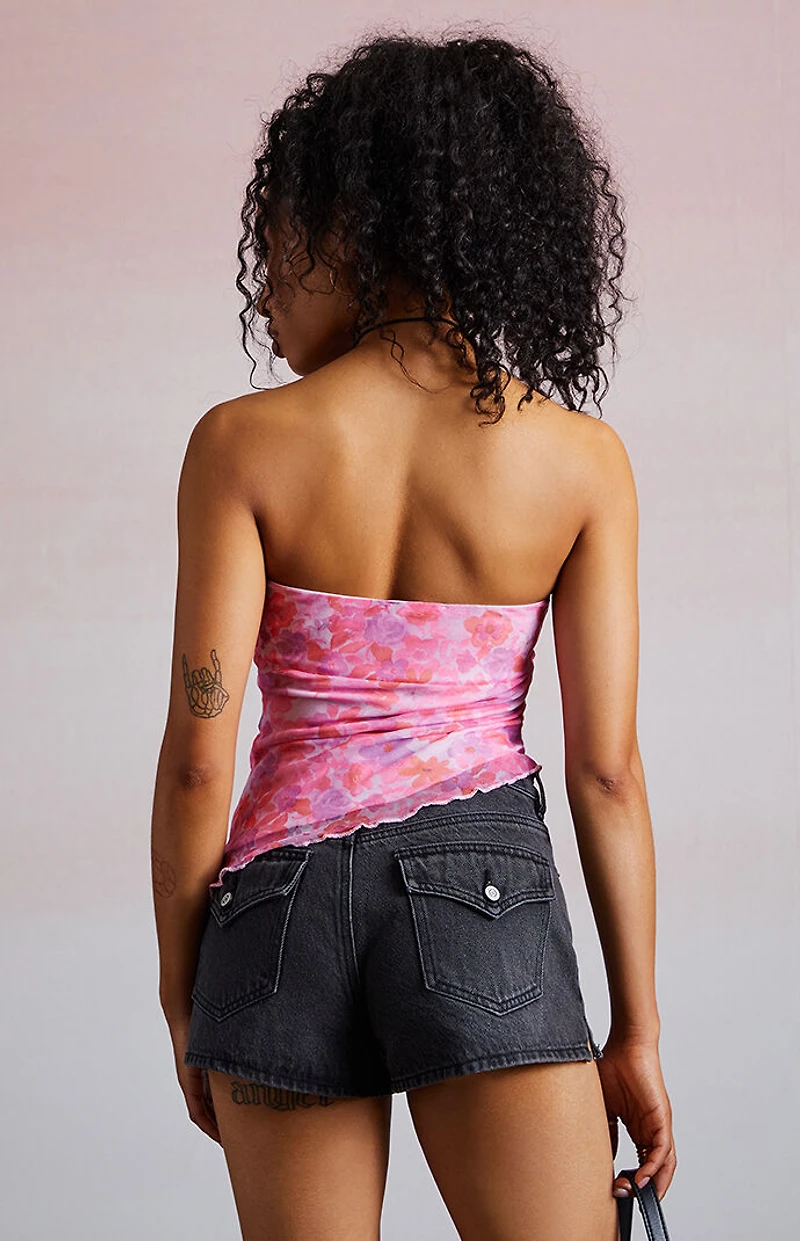 Third Charm Amber Floral Asymmetrical Tube Top