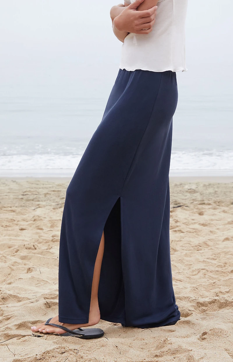 John Galt Blue Slit Maxi Skirt