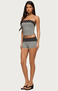 Edikted Presley Stripe and Polka Dot Foldover Tube Top