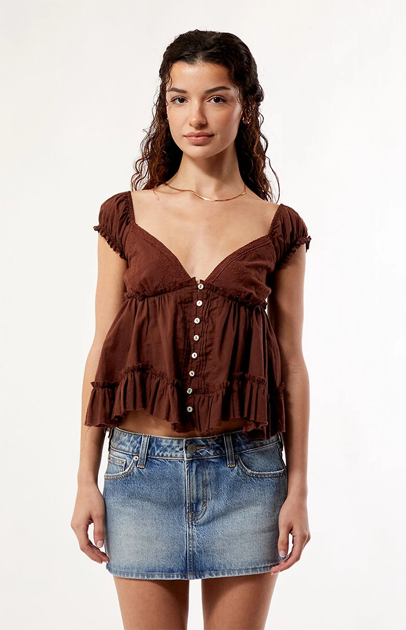 Your Favorite Ellie Lace Trim Button Front Top