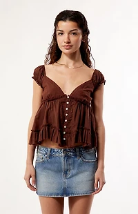 Your Favorite Ellie Lace Trim Button Front Top