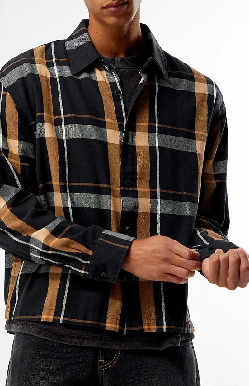 Pacsun Black And Tan Long Sleeve Classic Flannel Shirt