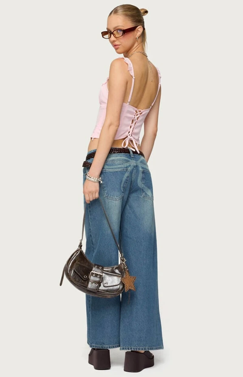 Edikted Petite Vyxen Vintage Washed Low Rise Jeans