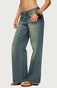 Edikted Faux Suede Star Low Rise Jeans
