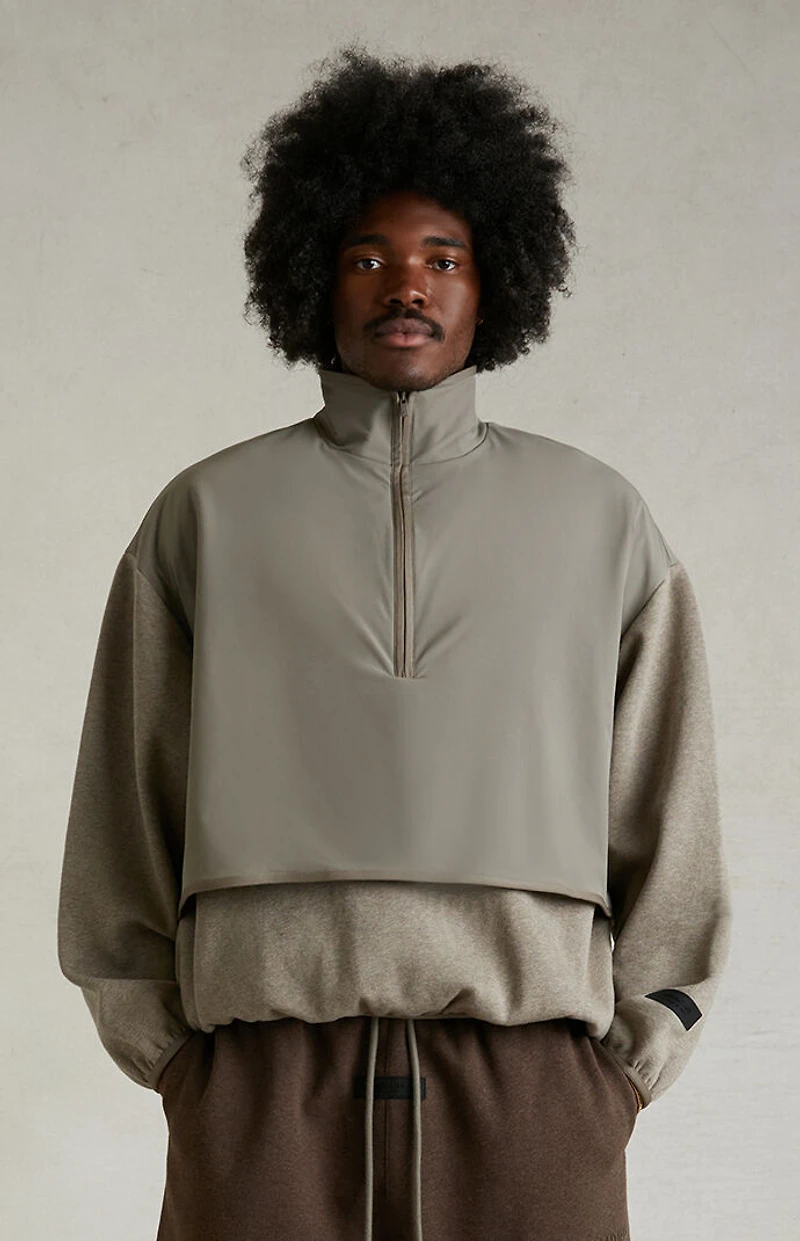 Fear of God ESSENTIALS Dust Heather Grey Nylon Fleece Mock Neck Sweatshirt