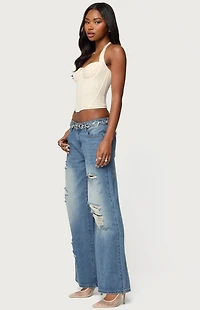 Edikted Frye Distressed Low Rise Baggy Jeans
