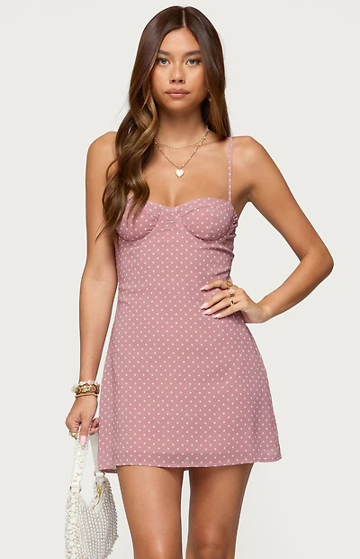 Edikted Polka Dot Cupped Chiffon Mini Dress