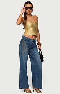 Edikted Cecilea Metallic Knit Bandage Tube Top
