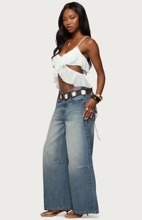 Edikted Sheer Chiffon Ruffled Cut Out Top