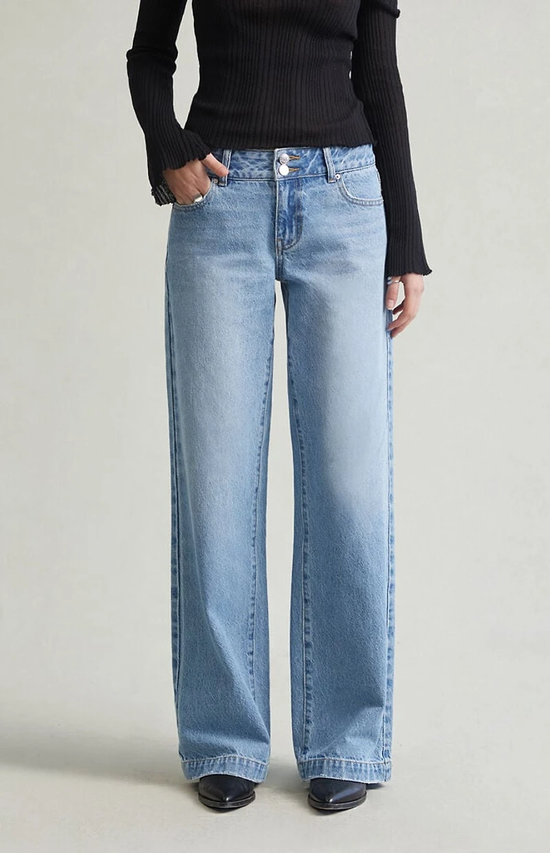 Pacsun Casey Low Rise Baggy Jeans Double Button Medium Indigo