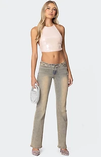 Edikted Sequin Open Back Halter Top