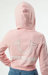 True Religion Raw Edge Big T Shrunken Zip Up Hoodie