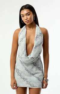 Third Charm Jade Snake Print Cowl Mini Dress