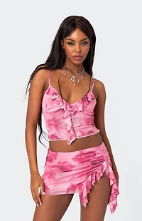 Edikted Wanda Printed Mesh Ruffle Tank Top