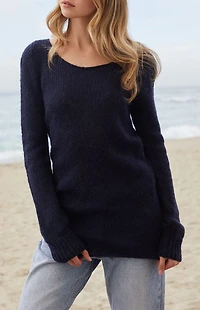 John Galt Blue Off-The-Shoulder Sweater