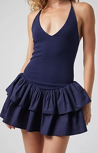 Beverly and Beck Drop Waist Halter Mini Dress