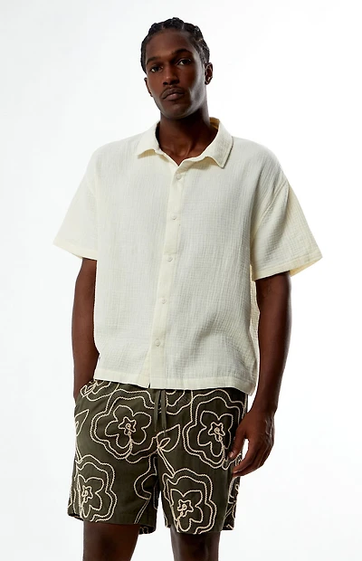 Pacsun Cream Cropped Boxy Gauze Camp Shirt