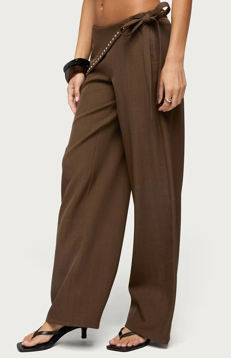 Edikted Avery Studded Foldover Straight Leg Pants