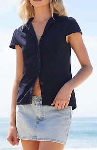 John Galt Blue Corduroy Rue Collared Top