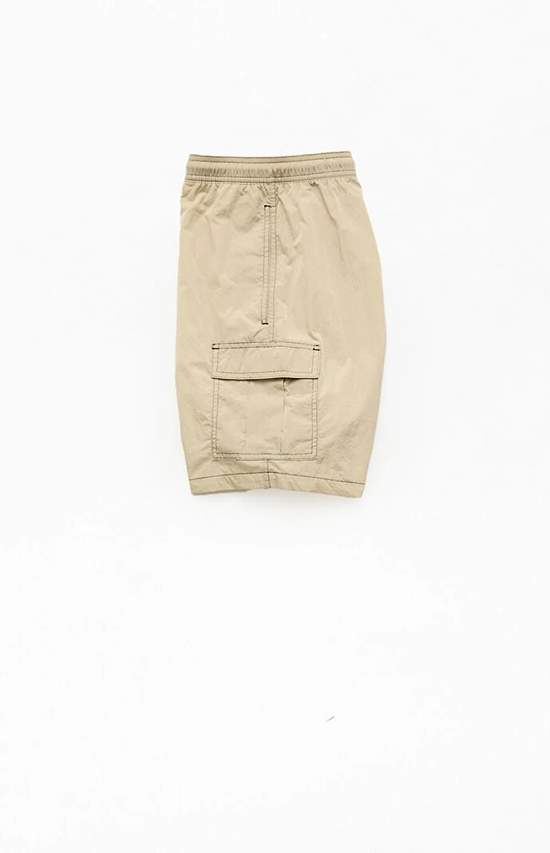 Pacsun Green Baggy Cargo Crinkle 8" Swim Trunks