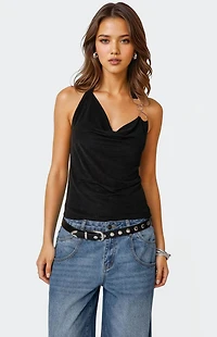 Edikted Rhia Cowl Neck Halter Top