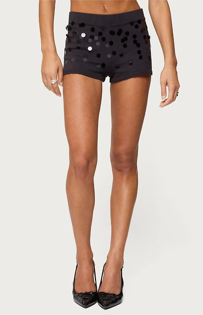 Edikted Cierra Sequin Knit Micro Shorts