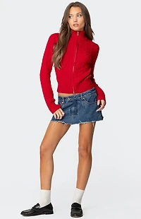 Edikted Ryn Zip Up Cable Knit Cardigan