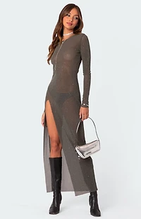 Edikted Glitter Mesh Slitted Maxi Dress