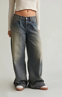 Pacsun Sloane Low Rise Ultra Baggy Jeans Pleated Tinted Blue