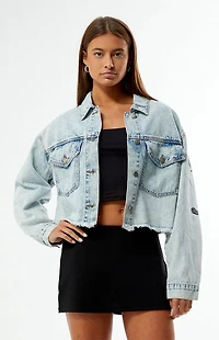 HYPE & VICE Miami Hurricanes Frayed Cropped Denim Jacket