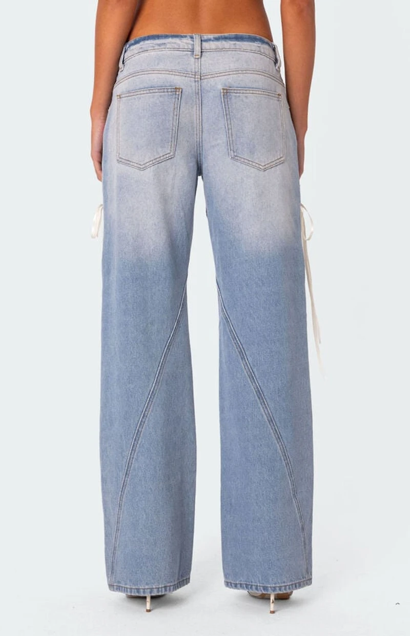 Edikted Low Rise Bow Ribbon Lace Up Jeans