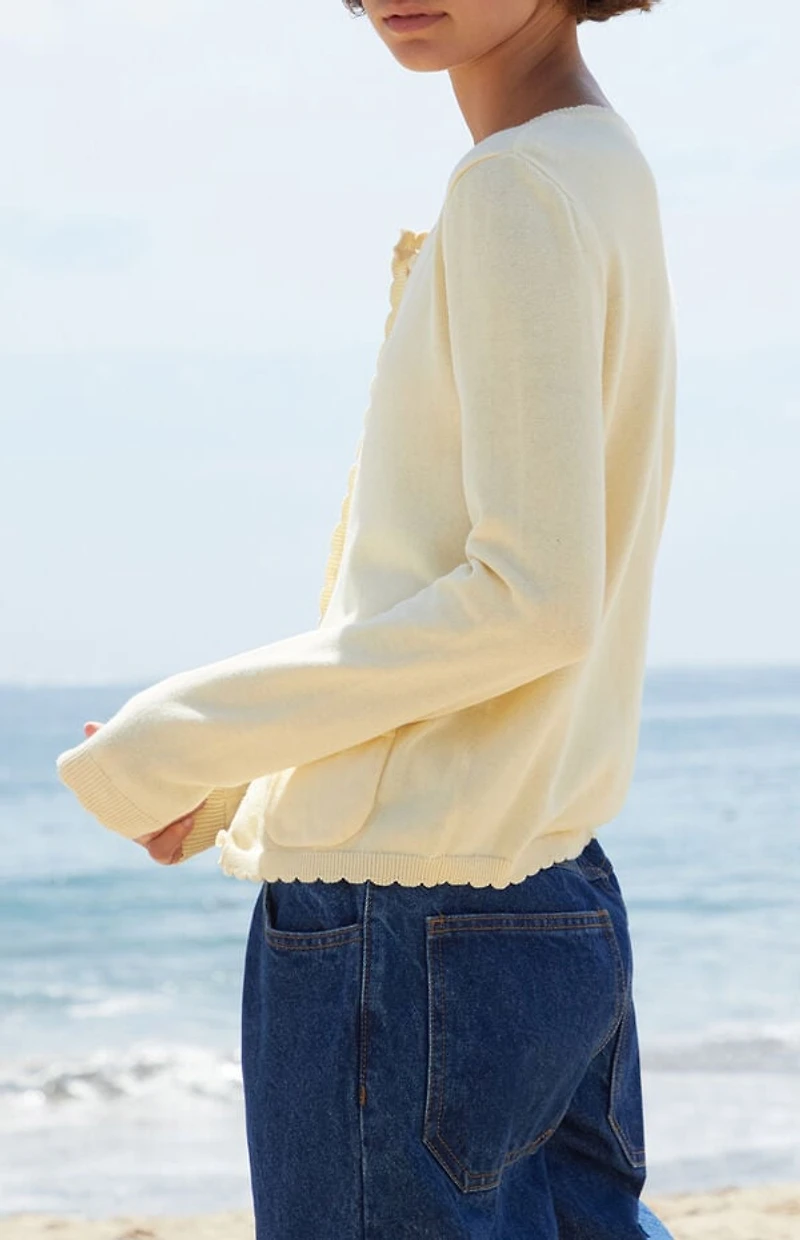 John Galt Yellow Zoe Scalloped Cardigan